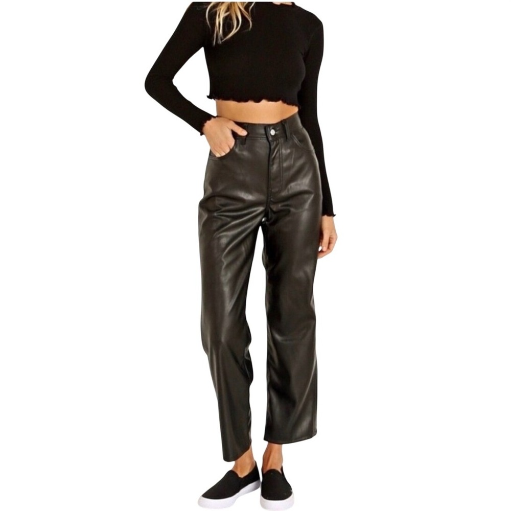 Levis Premium Ribcage Straight Faux Leather Pants Black High Rise Womens 29